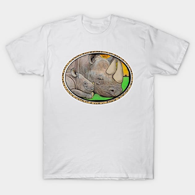 White rhino mom and baby Ceratotherium simum T-Shirt by AikasHeaven